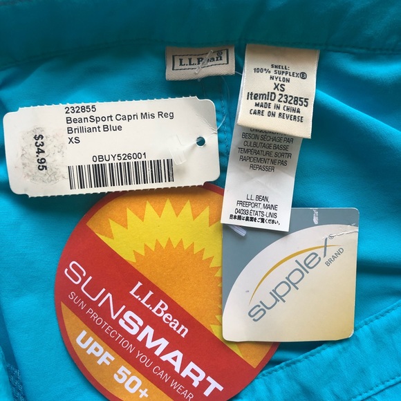 NWT LL BEAN SUNSMART CROPPED PANTS XS TURQUOISE BLUE - Picture 2 of 2